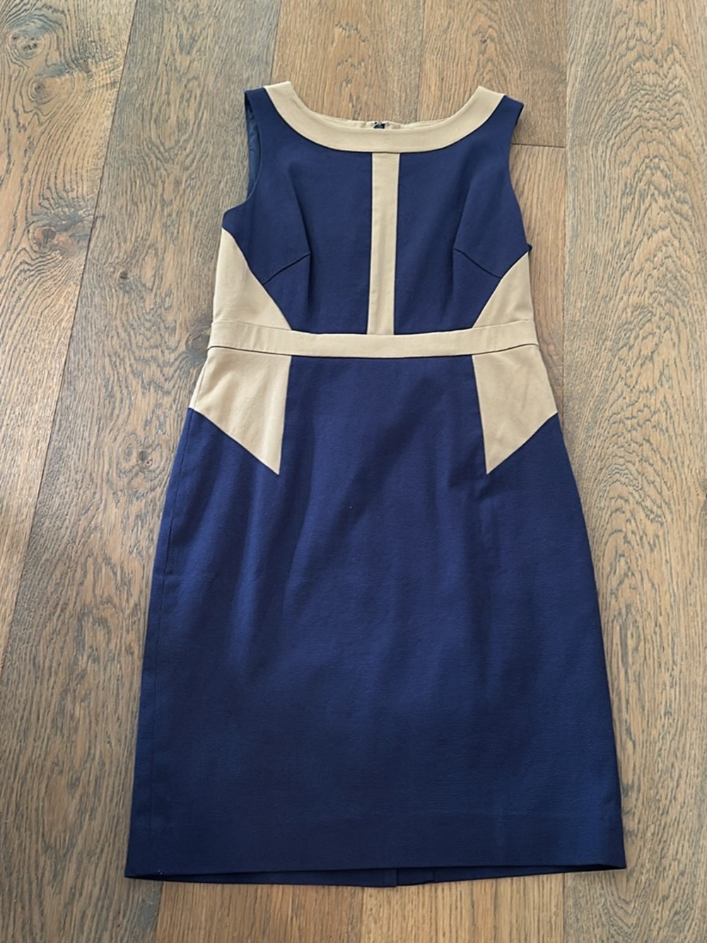 Ann Taylor Navy and Cream Colorblock Midi Sheath Dress